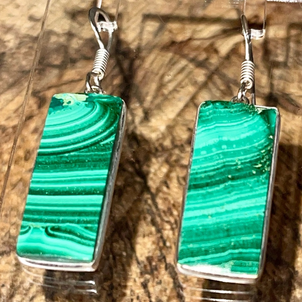 Green Malachite Earrings 1 1/2” - Picture 10 of 14